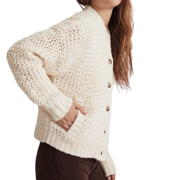 Madewell Bomber Cardigan Sweater in Antique Cream - Picture 2 of 11